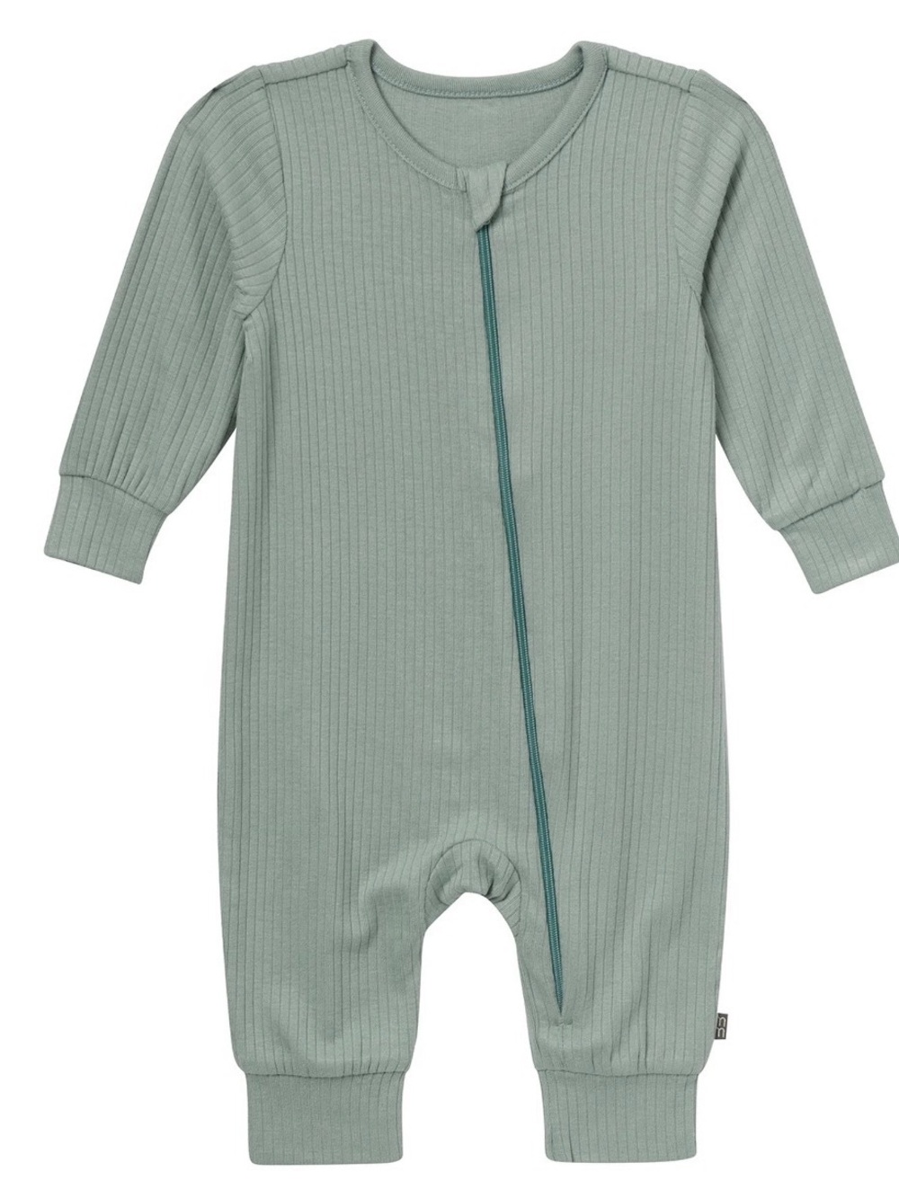 Ribbed Zip-Front One-Piece Romper in Sage Green